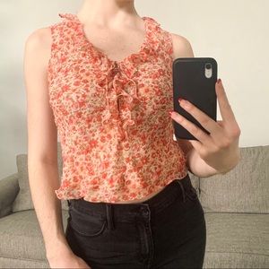 Ice Petite pink orange floral sleeveless blouse